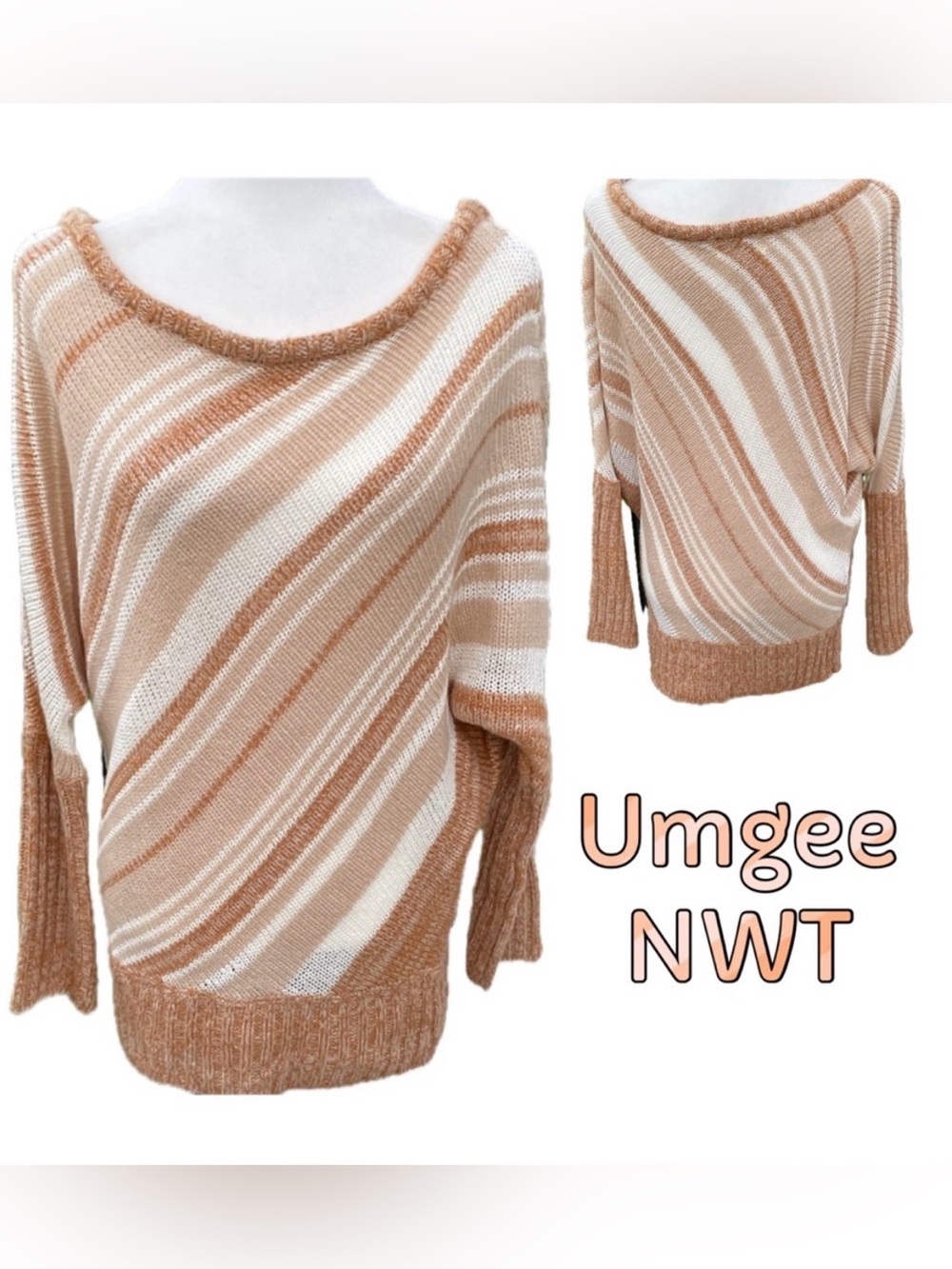 Umgee NWT Tan and Cream Off the Shoulder Sweater Sz M